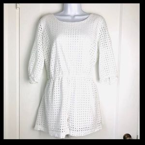 Anthropologie White Eyelet Romper w Tie Back Lilka